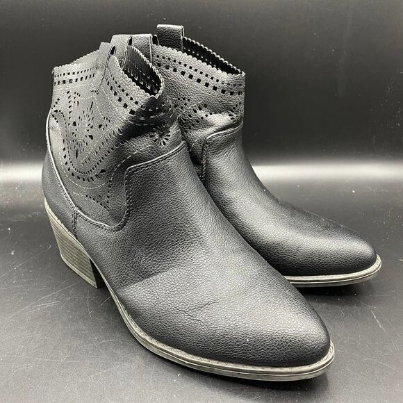 Fergalicious Black Ankle Booties Laser Cut Womens US 6.5 - Picture 1 of 6